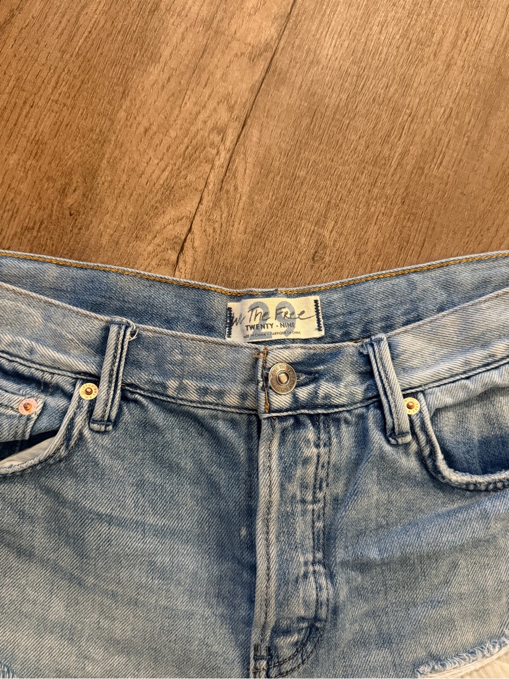 FP We The Free Light Blue Distressed Denim Shorts - Picture 2 of 3